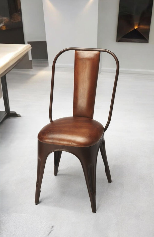 HomeRoots 18" Brown Faux Leather Side Chair - Modern Comfort with Durable Metal Frame for Any Room Decor 389608