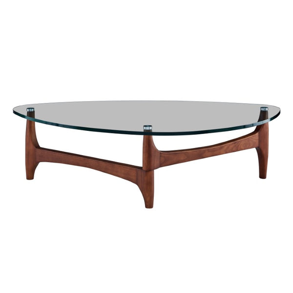 EuroStyle Ledell Tempered Glass Top Coffee Table with FSC Certified Ash Wood Walnut Base Clear / Walnut 38960CLR-KIT