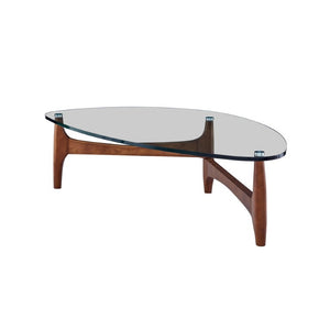 EuroStyle Ledell Tempered Glass Top Coffee Table with FSC Certified Ash Wood Walnut Base Clear / Walnut 38960CLR-KIT