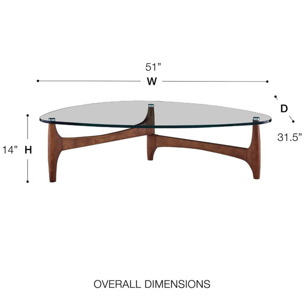 EuroStyle Ledell Tempered Glass Top Coffee Table with FSC Certified Ash Wood Walnut Base Clear / Walnut 38960CLR-KIT