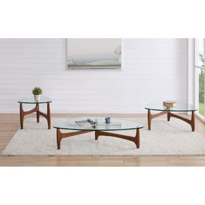 EuroStyle Ledell Tempered Glass Top Coffee Table with FSC Certified Ash Wood Walnut Base Clear / Walnut 38960CLR-KIT