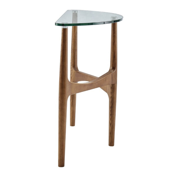 EuroStyle Ledell Tempered Glass Top Console Table with FSC Certified Ash Wood Base for Entryways 38961CLR-KIT