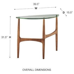 EuroStyle Ledell Tempered Glass Top Console Table with FSC Certified Ash Wood Base for Entryways 38961CLR-KIT