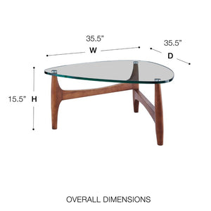 EuroStyle Ledell Round Tempered Glass Coffee Table with FSC Certified Ash Wood Walnut Base Clear / Walnut 38962CLR-KIT