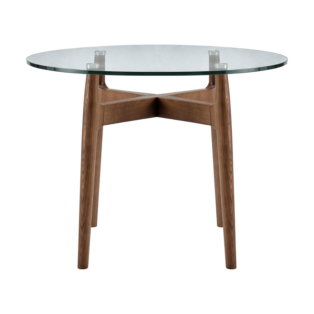 Ledell 42” Round Bistro Table - Clear Glass Top & Elegant Walnut Base for Modern Spaces