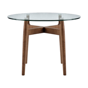 Ledell 42” Round Bistro Table - Clear Glass Top & Elegant Walnut Base for Modern Spaces