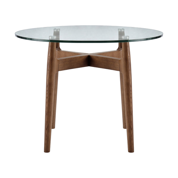 Ledell 42” Round Bistro Table - Clear Glass Top & Elegant Walnut Base for Modern Spaces