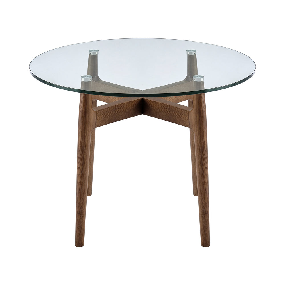 Ledell 42” Round Bistro Table - Clear Glass Top & Elegant Walnut Base for Modern Spaces