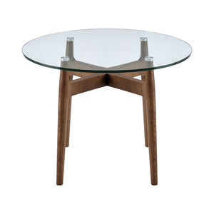 Ledell 42” Round Bistro Table - Clear Glass Top & Elegant Walnut Base for Modern Spaces