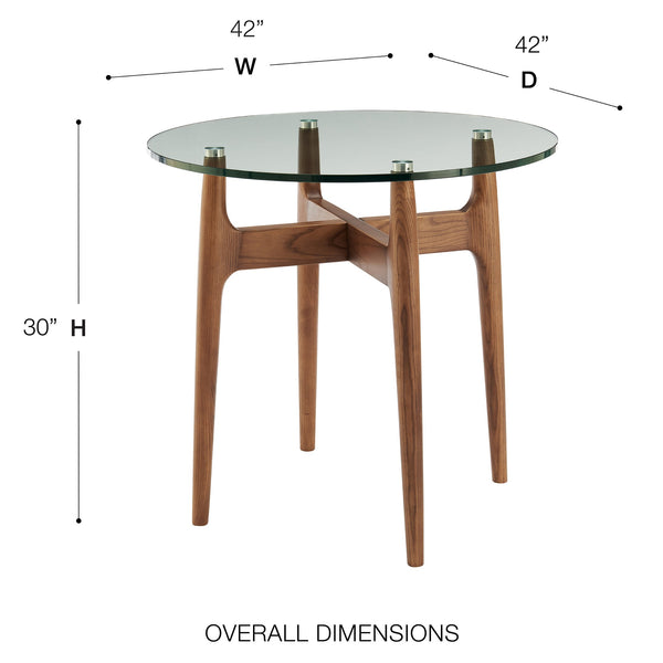 Ledell 42” Round Bistro Table - Clear Glass Top & Elegant Walnut Base for Modern Spaces