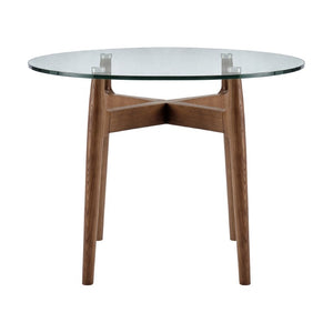 EuroStyle Ledell Round Glass Top Dining Table with FSC Certified Solid Ash Walnut Base 38965CLR-KIT