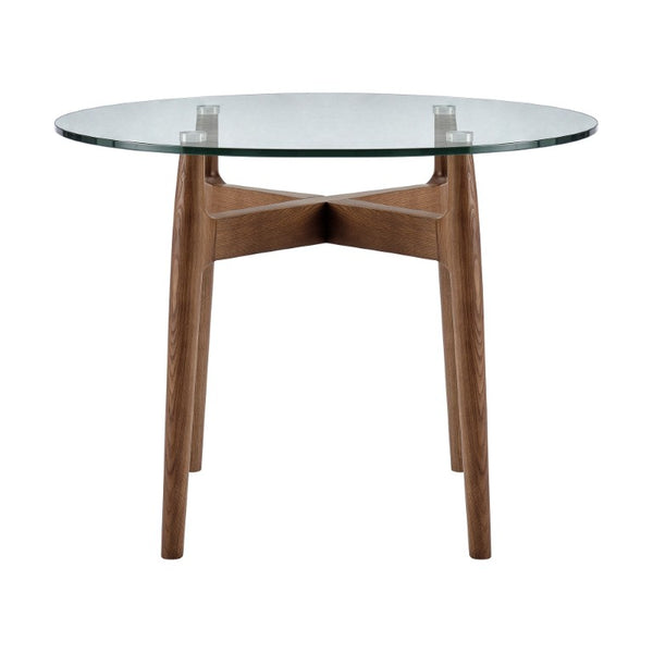 EuroStyle Ledell Round Glass Top Dining Table with FSC Certified Solid Ash Walnut Base 38965CLR-KIT