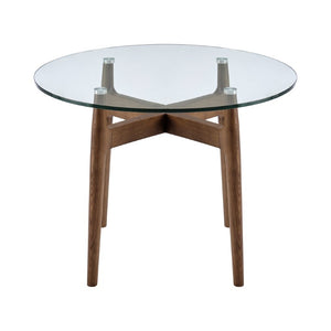 EuroStyle Ledell Round Glass Top Dining Table with FSC Certified Solid Ash Walnut Base 38965CLR-KIT