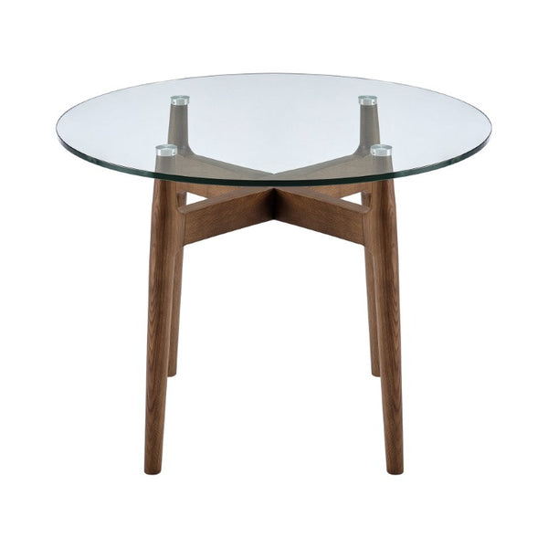 EuroStyle Ledell Round Glass Top Dining Table with FSC Certified Solid Ash Walnut Base 38965CLR-KIT
