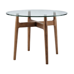 EuroStyle Ledell Round Glass Top Dining Table with FSC Certified Solid Ash Walnut Base 38965CLR-KIT