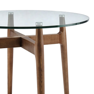 EuroStyle Ledell Round Glass Top Dining Table with FSC Certified Solid Ash Walnut Base 38965CLR-KIT