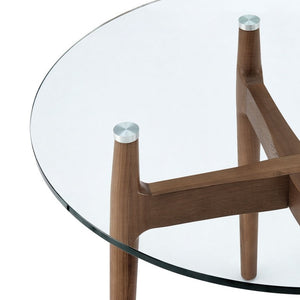 EuroStyle Ledell Round Glass Top Dining Table with FSC Certified Solid Ash Walnut Base 38965CLR-KIT