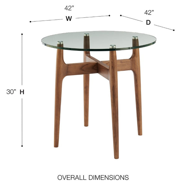 EuroStyle Ledell Round Glass Top Dining Table with FSC Certified Solid Ash Walnut Base 38965CLR-KIT