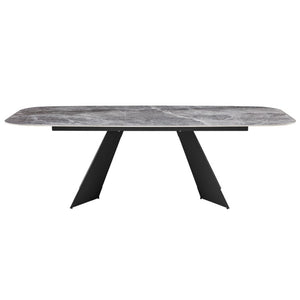 EuroStyle Lizarte Marble Patterned Ceramic Dining Table Seats 8 with Matte Steel Base 38968GRY-KIT