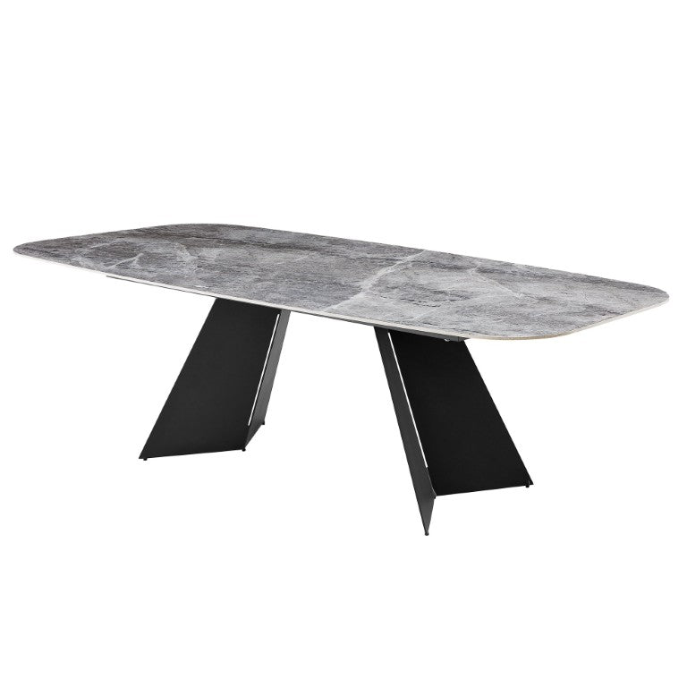 EuroStyle Lizarte Marble Patterned Ceramic Dining Table Seats 8 with Matte Steel Base 38968GRY-KIT