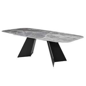 EuroStyle Lizarte Marble Patterned Ceramic Dining Table Seats 8 with Matte Steel Base 38968GRY-KIT