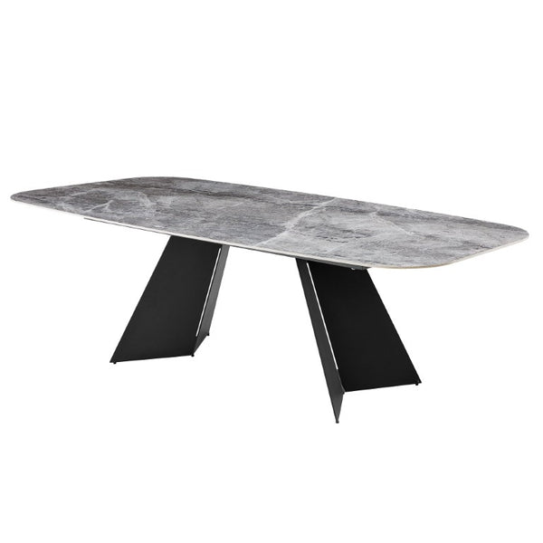 EuroStyle Lizarte Marble Patterned Ceramic Dining Table Seats 8 with Matte Steel Base 38968GRY-KIT
