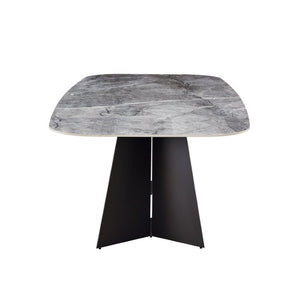 EuroStyle Lizarte Marble Patterned Ceramic Dining Table Seats 8 with Matte Steel Base 38968GRY-KIT