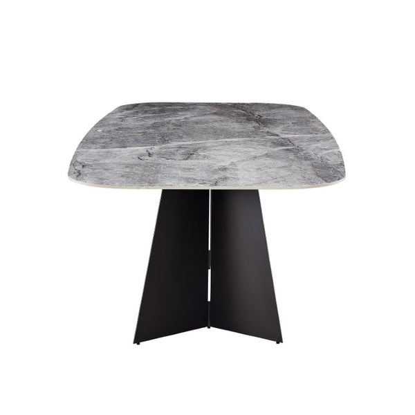 EuroStyle Lizarte Marble Patterned Ceramic Dining Table Seats 8 with Matte Steel Base 38968GRY-KIT