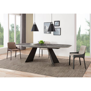 EuroStyle Lizarte Marble Patterned Ceramic Dining Table Seats 8 with Matte Steel Base 38968GRY-KIT