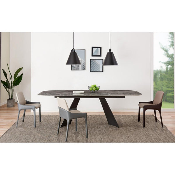 EuroStyle Lizarte Marble Patterned Ceramic Dining Table Seats 8 with Matte Steel Base 38968GRY-KIT