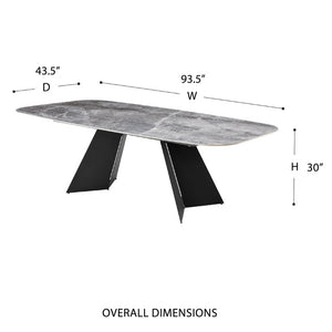 EuroStyle Lizarte Marble Patterned Ceramic Dining Table Seats 8 with Matte Steel Base 38968GRY-KIT