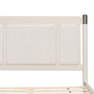 English Elm Solid Pine King Platform Bed with Upholstered Headboard and Industrial Metal Accents Grey,Light Grey N770PK361419E