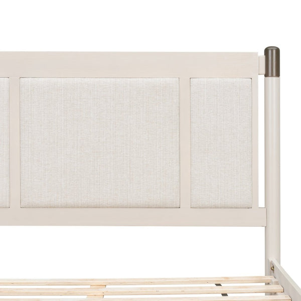 English Elm Solid Pine King Platform Bed with Upholstered Headboard and Industrial Metal Accents Grey,Light Grey N770PK361419E