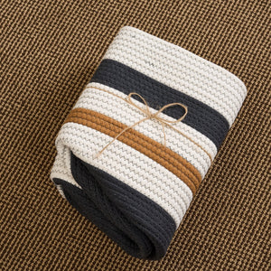 English Elm Cotton Round Laundry & Storage Basket with Sturdy Handles 21.7"x13" Spacious Neutral Two-Tone Design Brown+White,Gray B093P295116