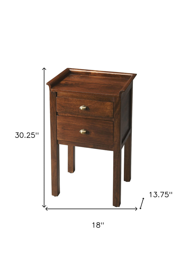 Homeroots 30" Brown Solid Wood End Table With Two Drawers  Wood 389705