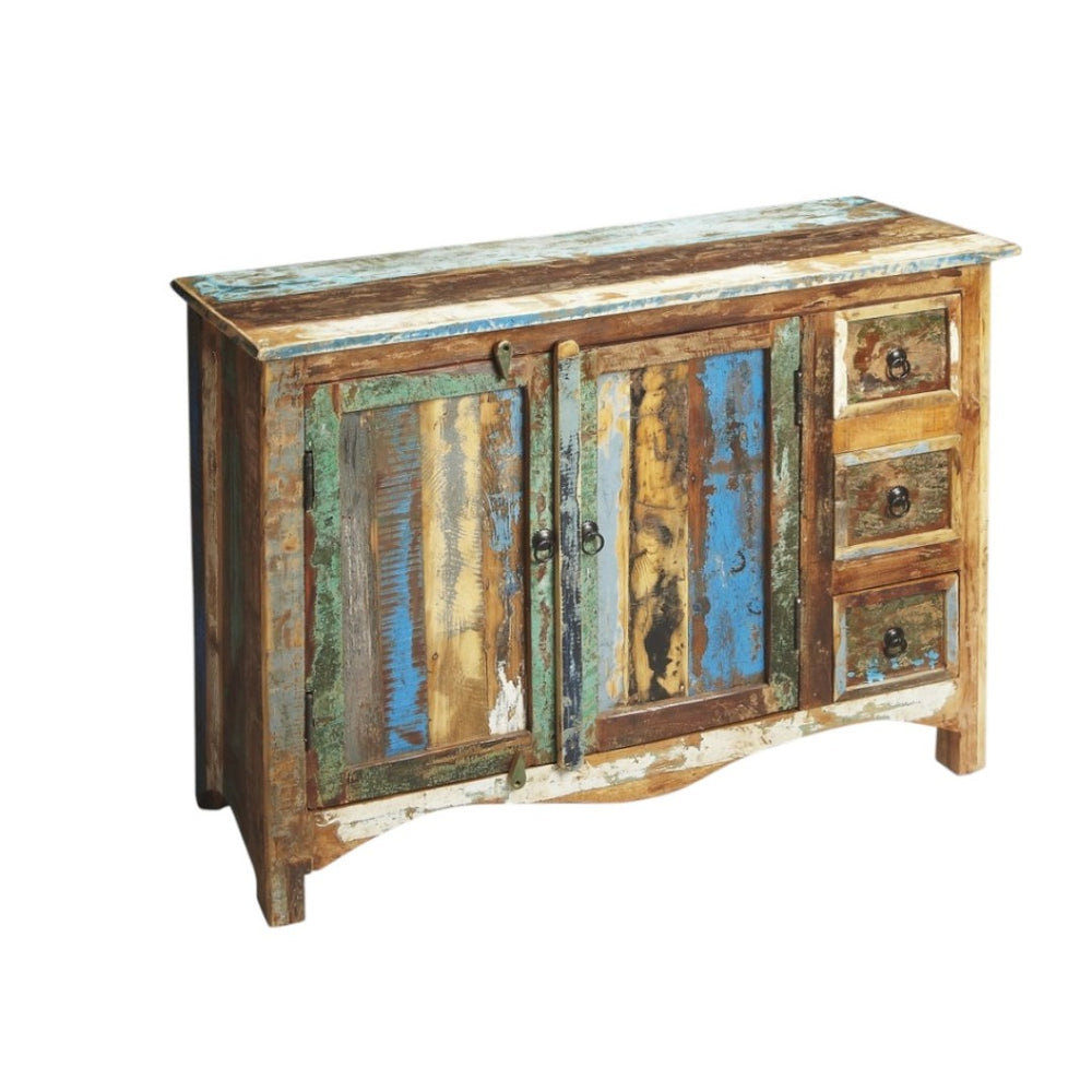 HomeRoots 44" Solid Wood Sideboard with Three Drawers & Two Doors – Rustic Multi-Tone Storage Solution for Any Room 389708