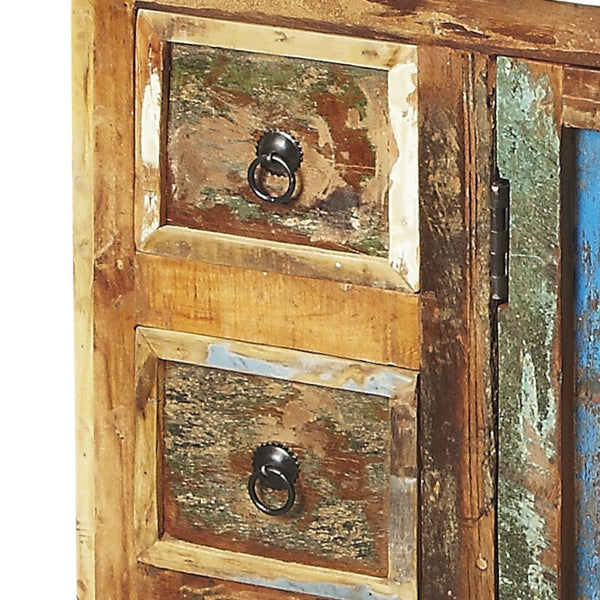 Homeroots 44" Brown Green And Gray Solid Wood Three Drawer Sideboard With Two Doors   389708