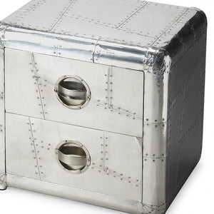 Homeroots 20" Silver Aluminum End Table With Two Drawers  Aluminum 389718