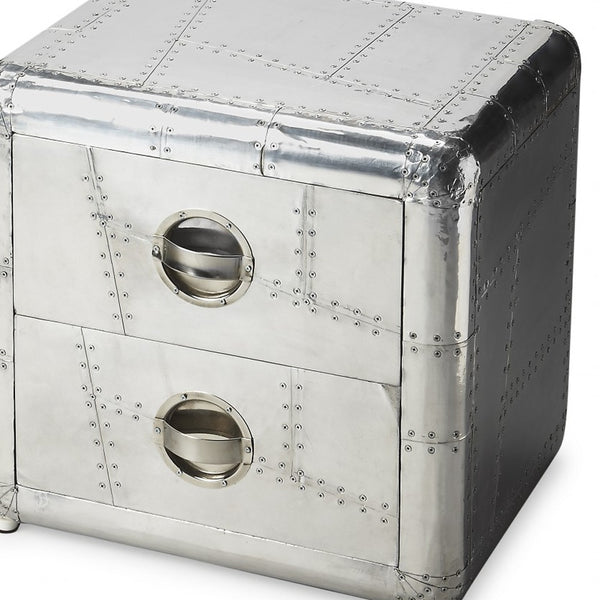 Homeroots 20" Silver Aluminum End Table With Two Drawers  Aluminum 389718