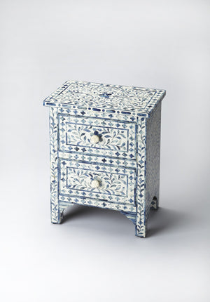 Homeroots 18" Blue And White Solid Wood Frame Standard Accent Chest With Two Drawers  Solid Mango Wood 389722