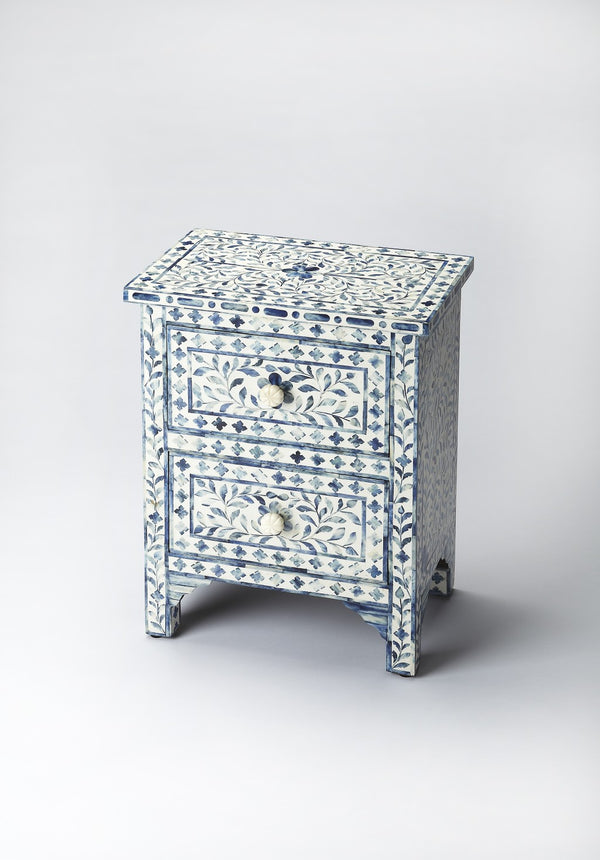 Homeroots 18" Blue And White Solid Wood Frame Standard Accent Chest With Two Drawers  Solid Mango Wood 389722