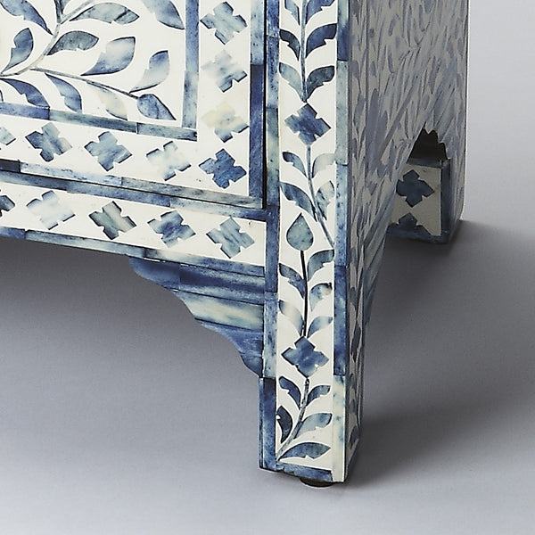 Homeroots 18" Blue And White Solid Wood Frame Standard Accent Chest With Two Drawers  Solid Mango Wood 389722