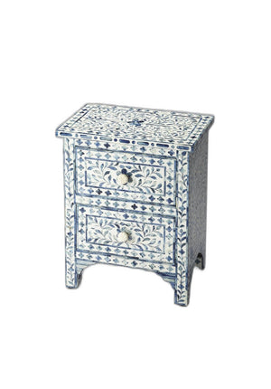 Homeroots 18" Blue And White Solid Wood Frame Standard Accent Chest With Two Drawers  Solid Mango Wood 389722