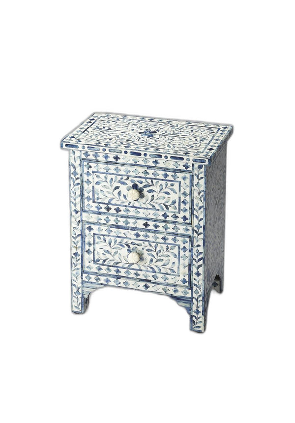 Homeroots 18" Blue And White Solid Wood Frame Standard Accent Chest With Two Drawers  Solid Mango Wood 389722