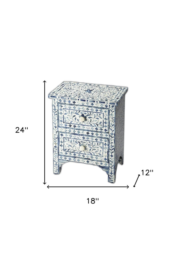Homeroots 18" Blue And White Solid Wood Frame Standard Accent Chest With Two Drawers  Solid Mango Wood 389722