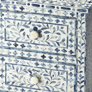 Homeroots 18" Blue And White Solid Wood Frame Standard Accent Chest With Two Drawers  Solid Mango Wood 389722