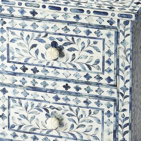 Homeroots 18" Blue And White Solid Wood Frame Standard Accent Chest With Two Drawers  Solid Mango Wood 389722