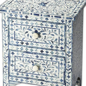 Homeroots 18" Blue And White Solid Wood Frame Standard Accent Chest With Two Drawers  Solid Mango Wood 389722