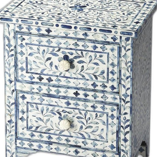 Homeroots 18" Blue And White Solid Wood Frame Standard Accent Chest With Two Drawers  Solid Mango Wood 389722