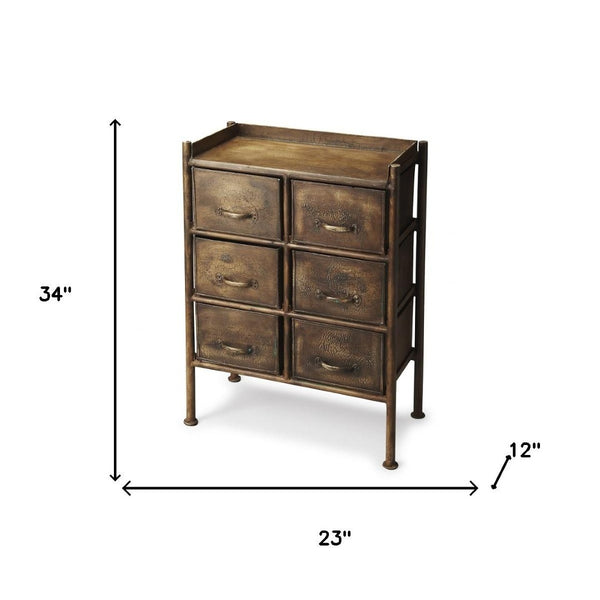HomeRoots 23" Bronze Metal Six Drawer Chest - Stylish Storage Solution for Small Spaces & Modern Decor 389728